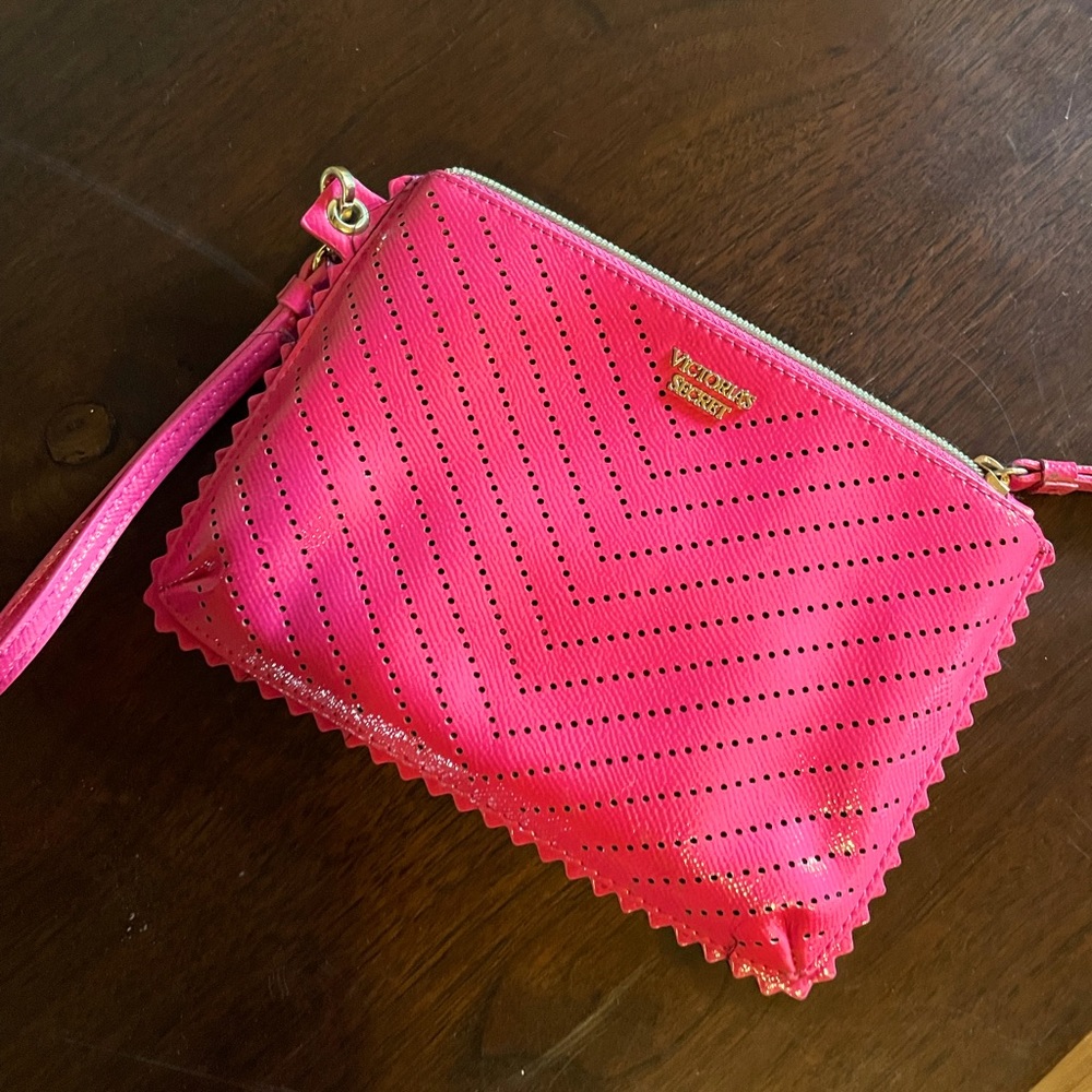 Shiny Pink Faux Leather Victoria’s Secret Wristlet purse